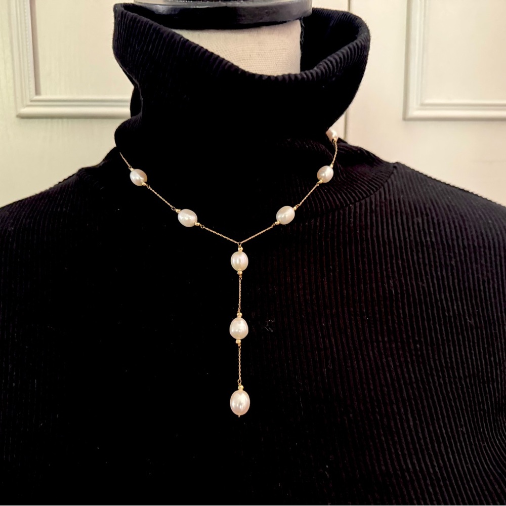 14 K Elegant Pearl Drop Necklace
